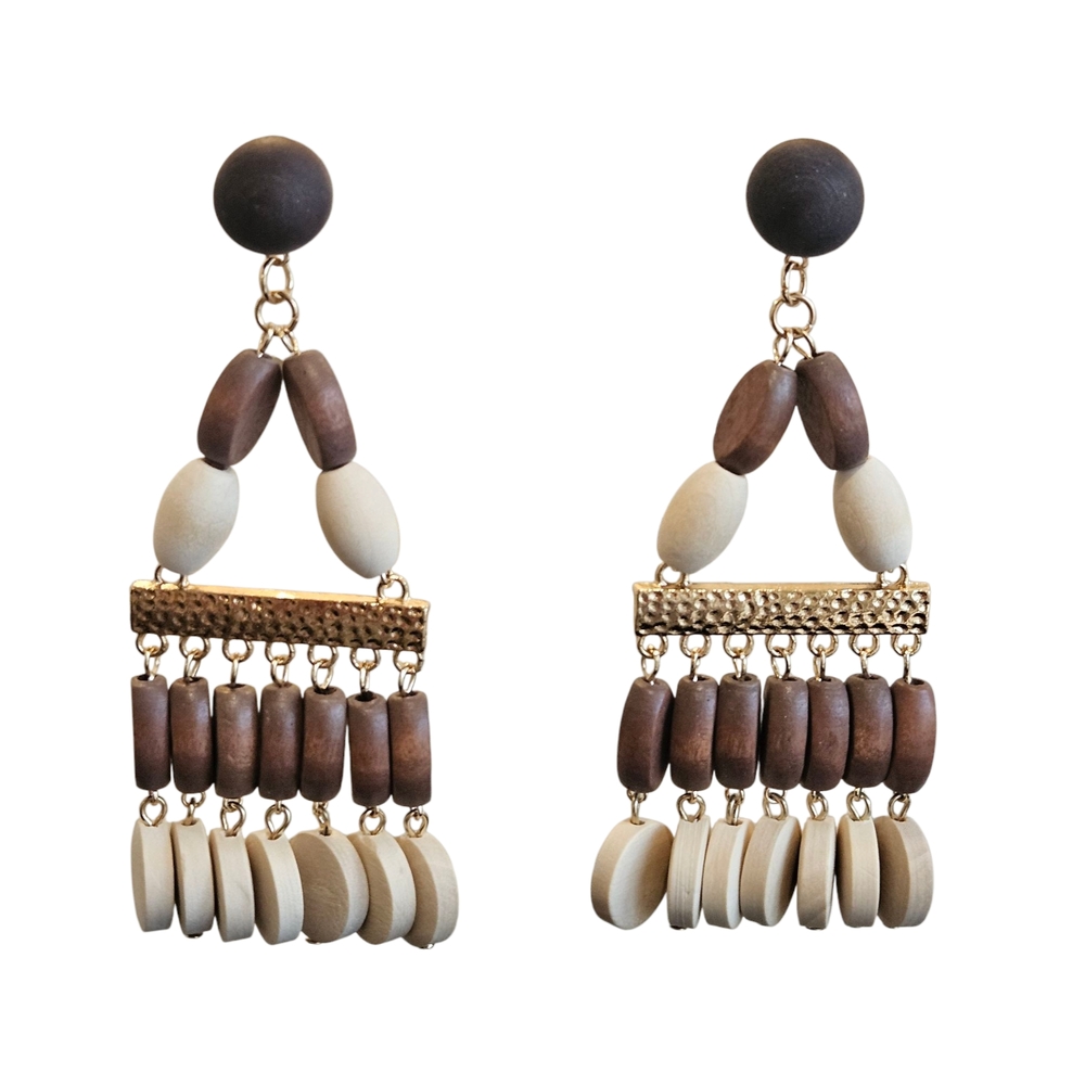 NWT - Gorgeous Boho Wooden Chandelier Earrings Multicolored - Picture 6 of 8